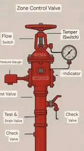 نظام زون كنترول فالف 4 بوصة لايفكو انجليزى (محبس بوابة + محبس رجوع + جهاز قياس التدفق المياه فلو سويتش + وحدة مراقبة محبس البوابة تامبر سويتش + محبس اختبار وتصريف + عداد قياس الضغط بريشر قيج) LIEFCO VALVE GATE OS&Y GROOVED RESILINT + SWING CHECK VALVE GROOVED END + DI water flow +  SUPERVISORY / TAMPER SWITCH FOR OS&Y GATE VALVE +  BRASS test & Drain Valve + PRESSURE GAUGE